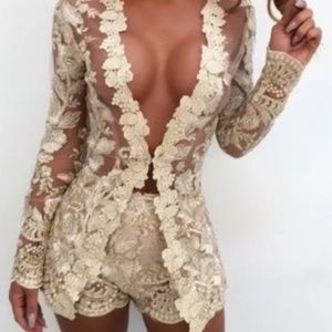 lace sexy playsuit mini dress 12 nude gold shorts